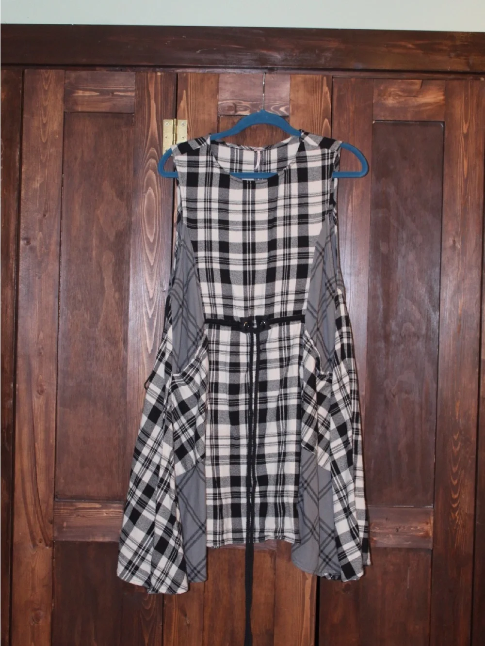 Free People Black and White Plaid Sleeveless Tunic Dress
